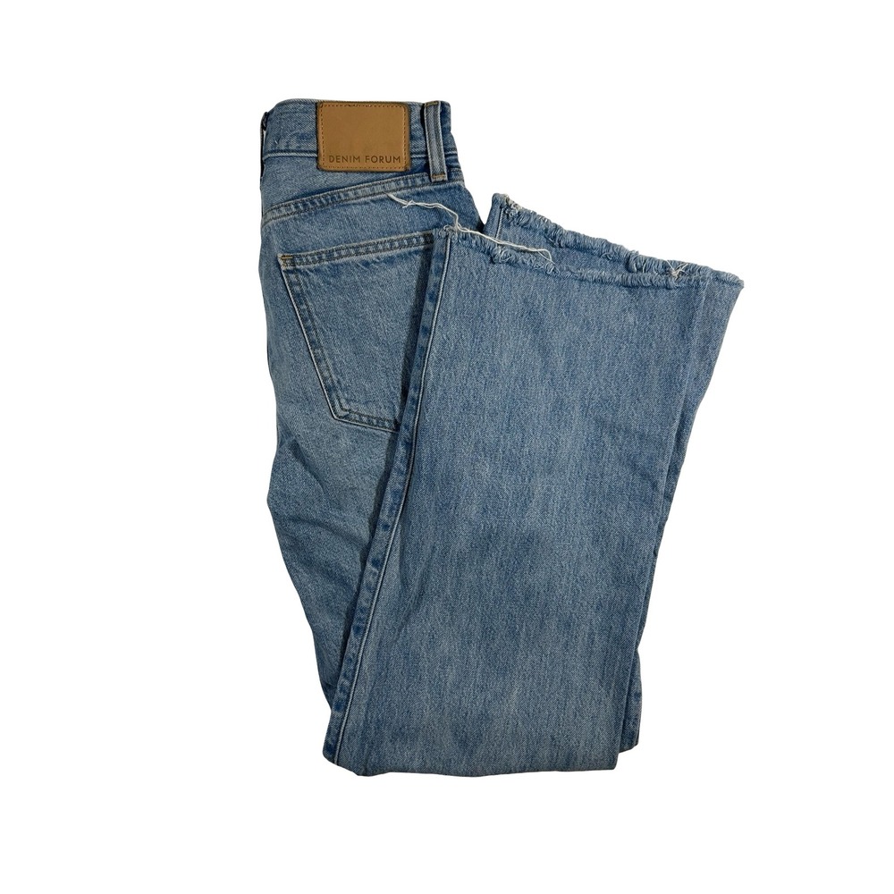 Denim Forum The Farrah Hi-Rise Wide Leg Jeans Light Wash Raw Hem 24β